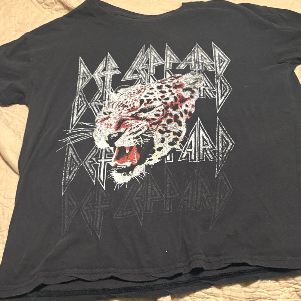 Def Leppard Short Sleeve Band Tee - Black with Leopard Graphic